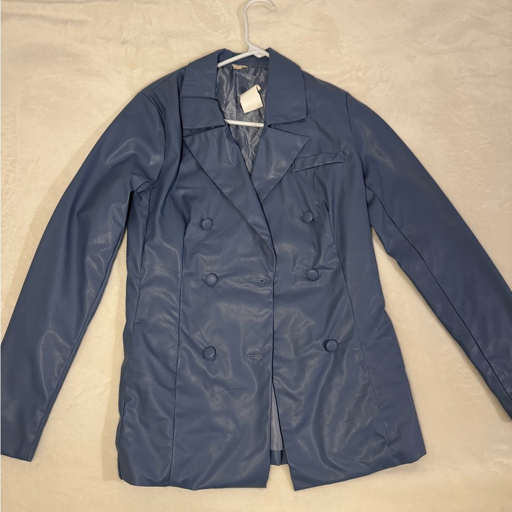 Blue leather blazer